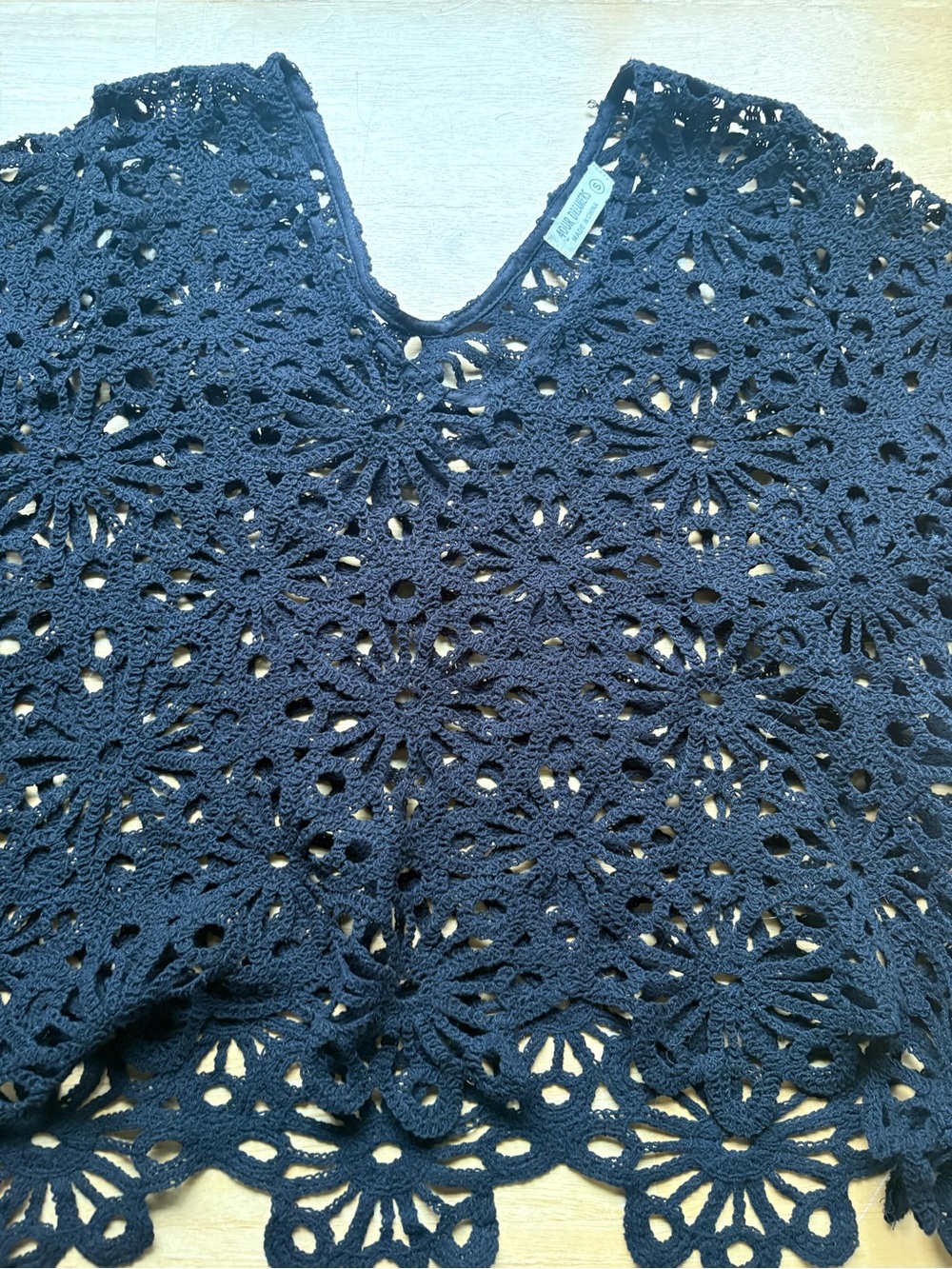 Crochet Lace Short Sleeve Tee - Navy